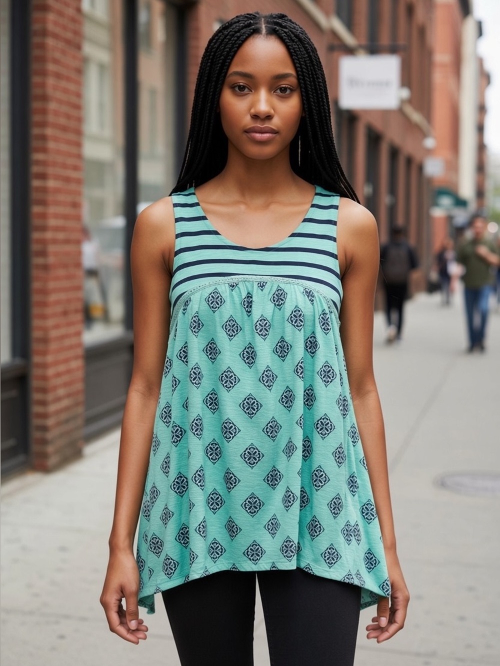 Red Camel Tank Top Women’s Small Green Blue Babydoll Boho Mixed Print Tunic